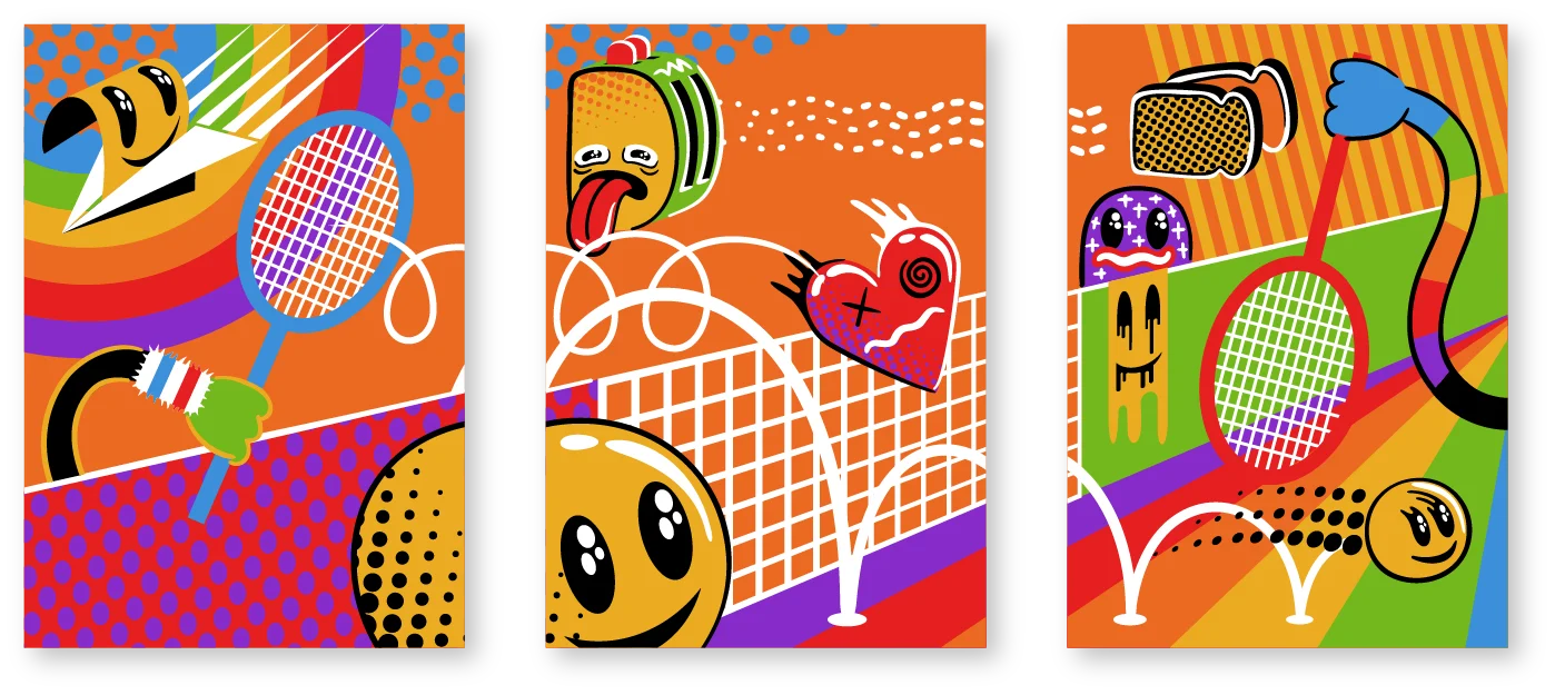 Tres posters como cuadros con ilustraciones modernas