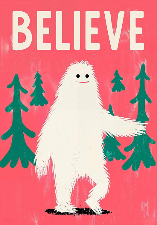 Poster creativo de Yeti con texto Believe
