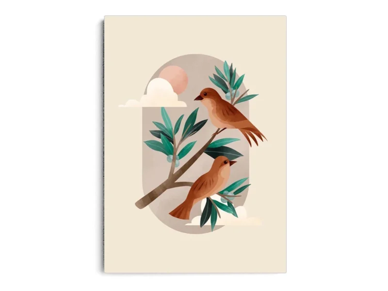 Arte Ilustración Pájaros Naranjas sobre Rama