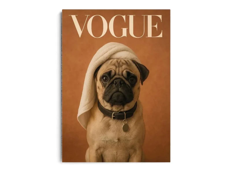 Arte Portada Revista Vogue con Perro Pug