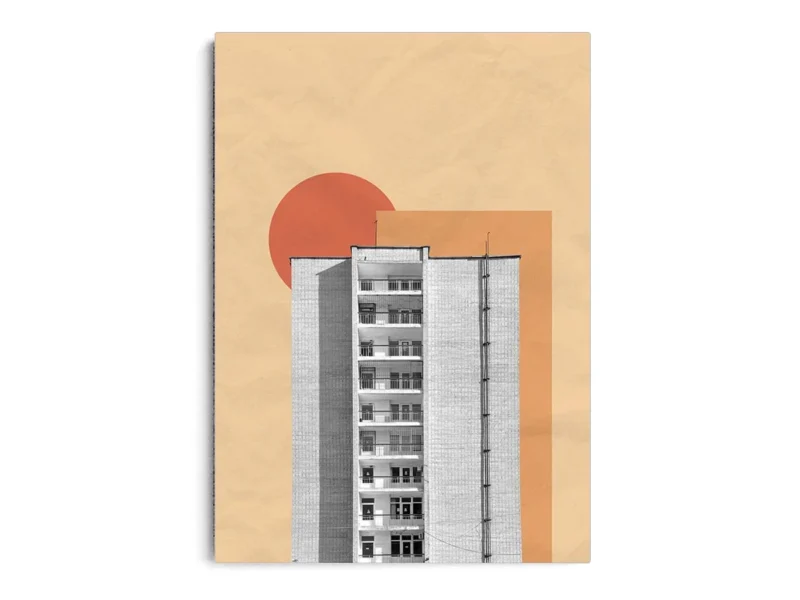 Arte Edificio Blanco con Atardecer de Fondo