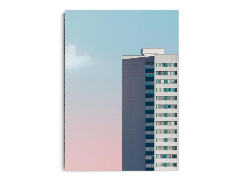 Arte Ilustración Edificio Solitario en Cielo Rosa