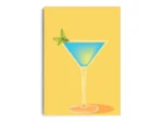 Arte Ilustración Cocktail Blue Angel en Fondo Amarillo