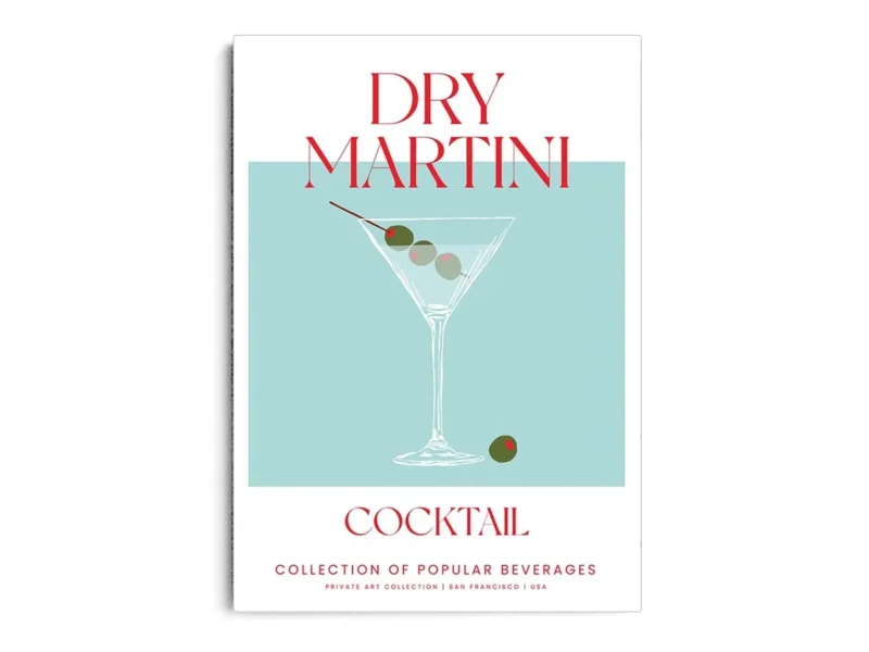 Arte Ilustración Cocktail Dry Martini en Tono Turquesa