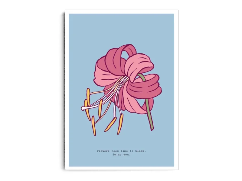 Arte Ilustración Minimalista Lirio Rosa con Fondo Turquesa