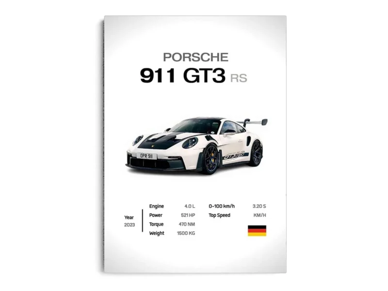 Póster Minimalista Auto Deportivo GT3 RS con Especificaciones