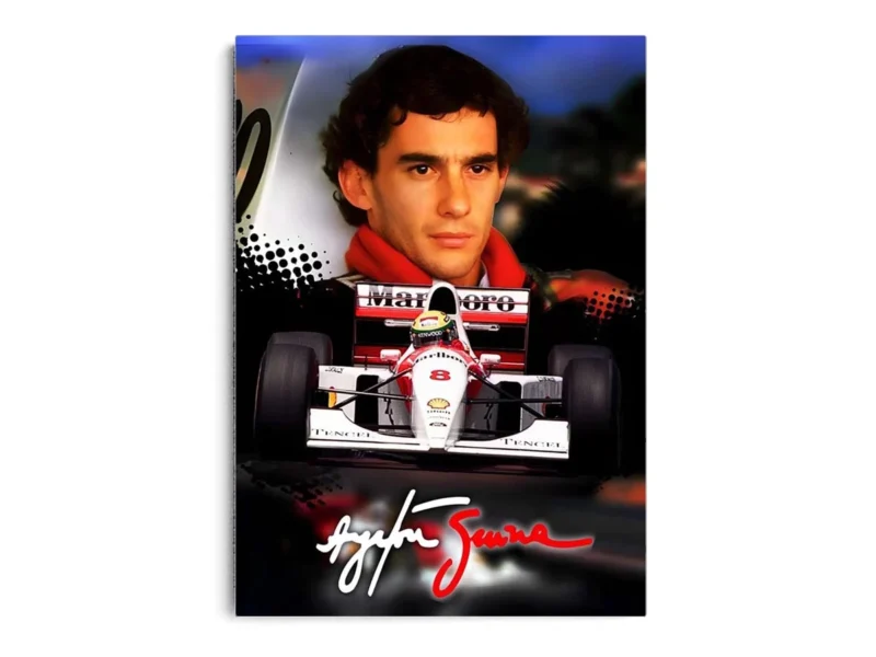Póster F1 Ayrton Senna Piloto, Auto y Firma