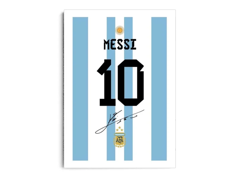 Póster Lionel Messi Dorsal Uniforme de Argentina Minimalista con Margen Blanco