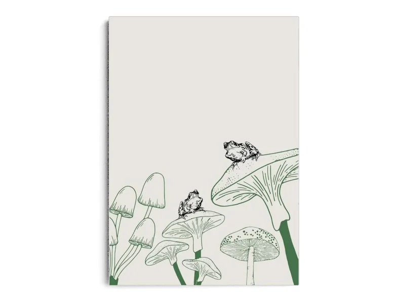 Arte Ilustración Minimalista Sapos sobre Hongos