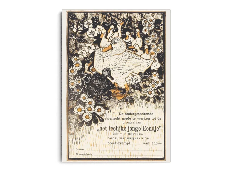 Arte Ilustración Japonesa Patos entre Margaritas