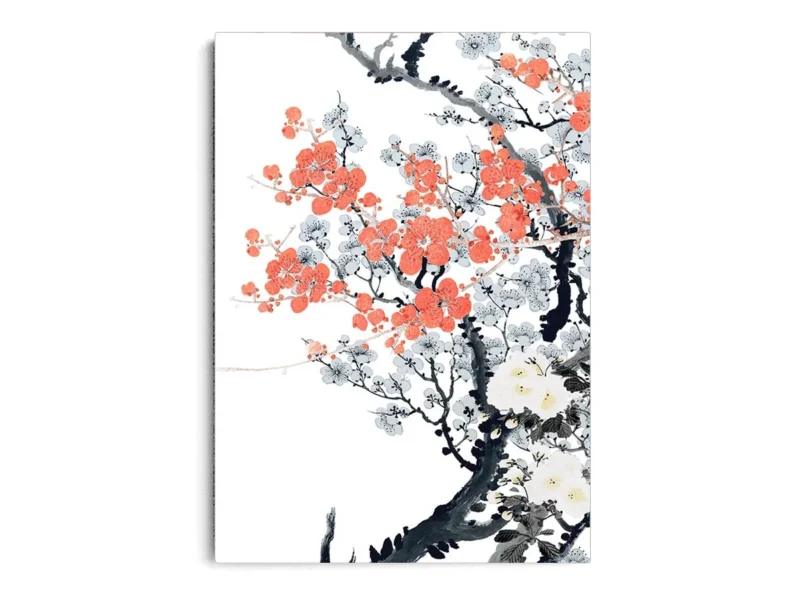 Arte Ilustración Japonesa Ramas Negras con Flores Rosas