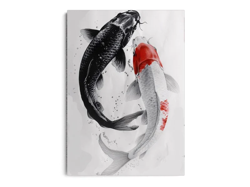 Arte Ilustración Japonesa Ying Yang de Pez Gato