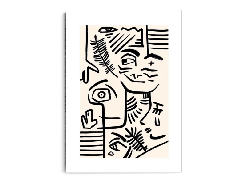 Arte Lineal Caras entre Objetos de Lineas Negras