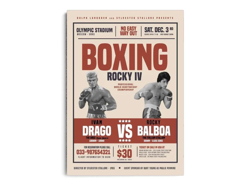 Póster Rocky 4 Evento Boxing Ivan Drago vs Rocky Balboa