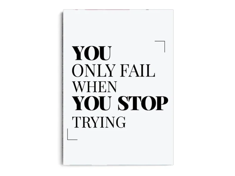 Póster Frase Motivadora You Only Fail When You Stop Trying