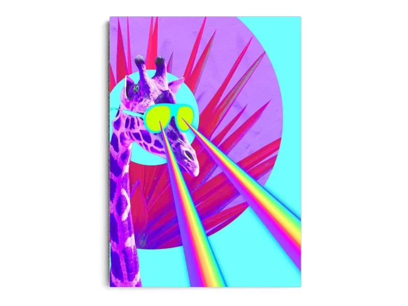 Póster Pop Art Ilustración Jirafa con Gafas y Rayos Arcoíris