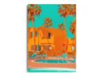 Póster Pop Art Casa Naranja con Piscina y Palmeras