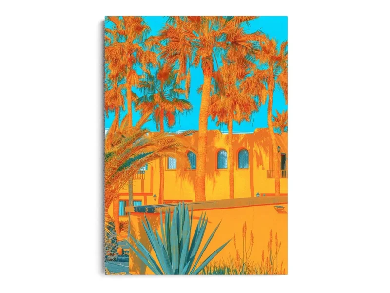 Póster Pop Art Casas Playeras Naranjas con Palmeras