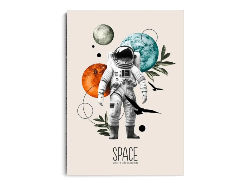 Poster Ilustración Minimalista Astronauta y Planetas con Hojas
