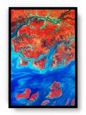 Poster Abstracto Olas en Marte Azul con Naranja