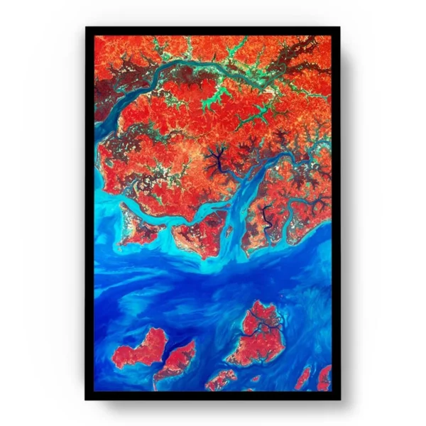 Poster Abstracto Olas en Marte Azul con Naranja