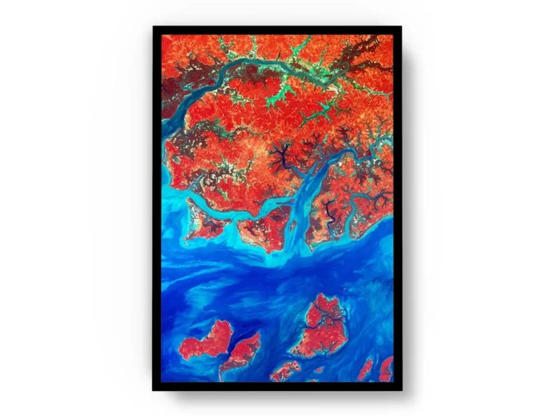 Poster Abstracto Olas en Marte Azul con Naranja