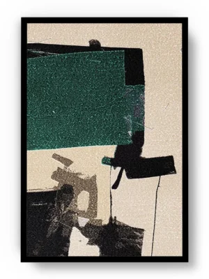 Arte Abstracto Pinceladas Gruesas con Verde, Beige y Negro