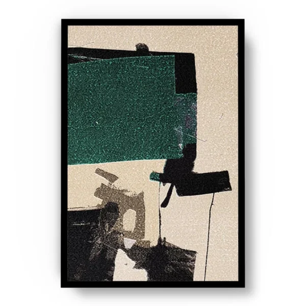 Arte Abstracto Pinceladas Gruesas con Verde, Beige y Negro