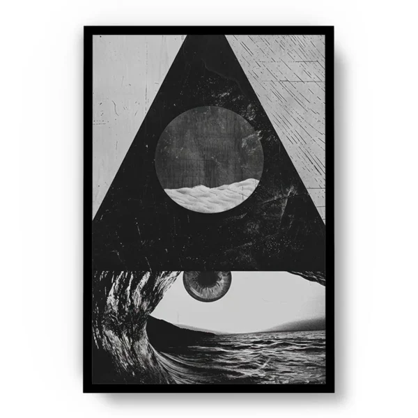 Arte Abstracto Ojo entre Olas tipo Collage en Blanco y Negro