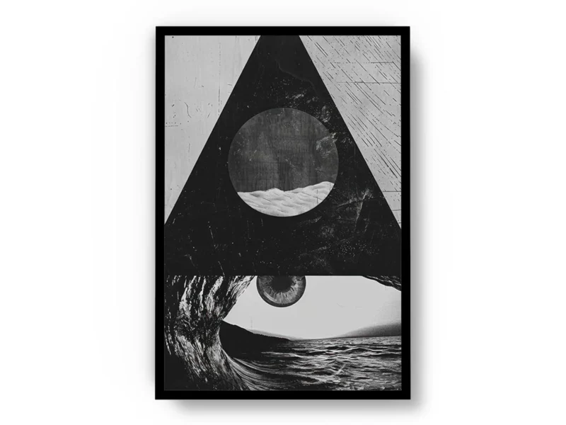 Arte Abstracto Ojo entre Olas tipo Collage en Blanco y Negro