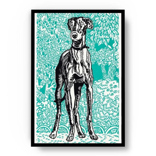 Arte Perro Galgo con Fondo Turquesa
