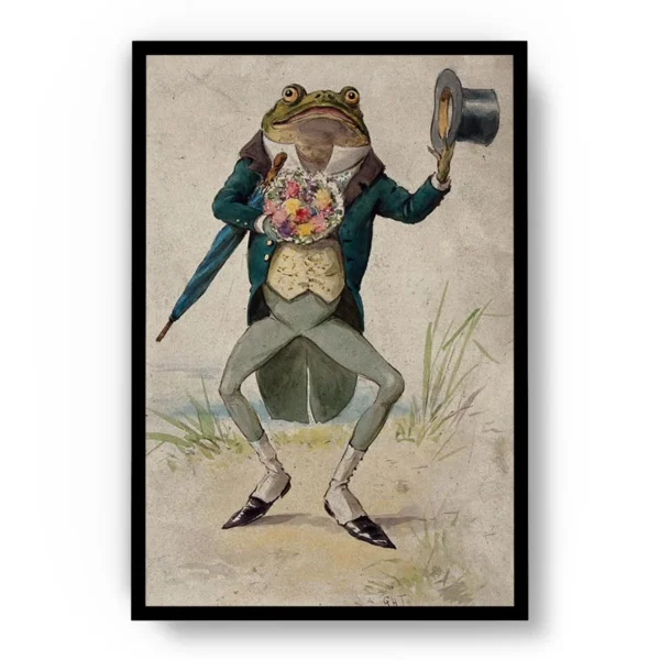 Arte Sapo Elegante con Traje y Sombrero