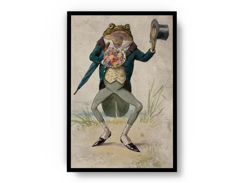 Arte Sapo Elegante con Traje y Sombrero