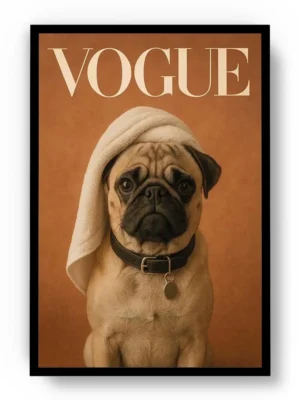 Arte Portada Revista Vogue con Perro Pug
