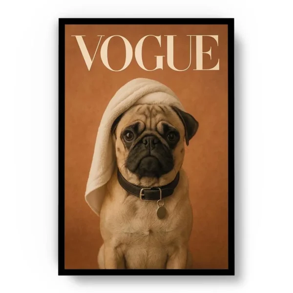 Arte Portada Revista Vogue con Perro Pug