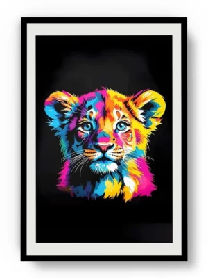 Arte Ilustración León Cachorro Colorido con Margen Blanco