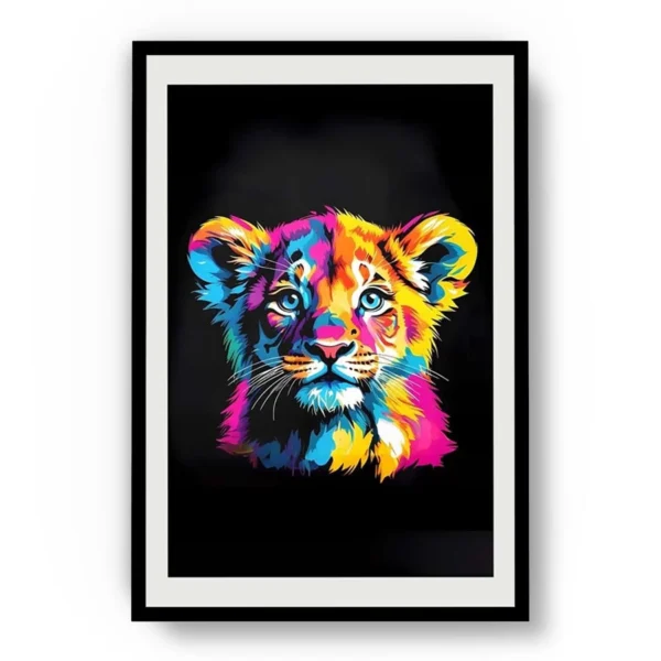Arte Ilustración León Cachorro Colorido con Margen Blanco