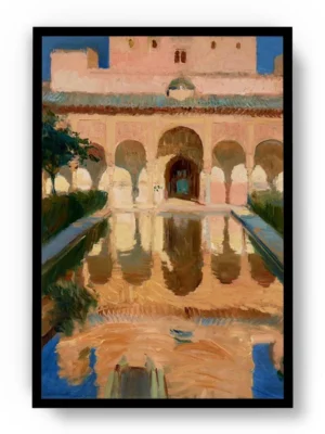 Arte Pintura Palacio Indio con Reflejo en Espejo de Agua