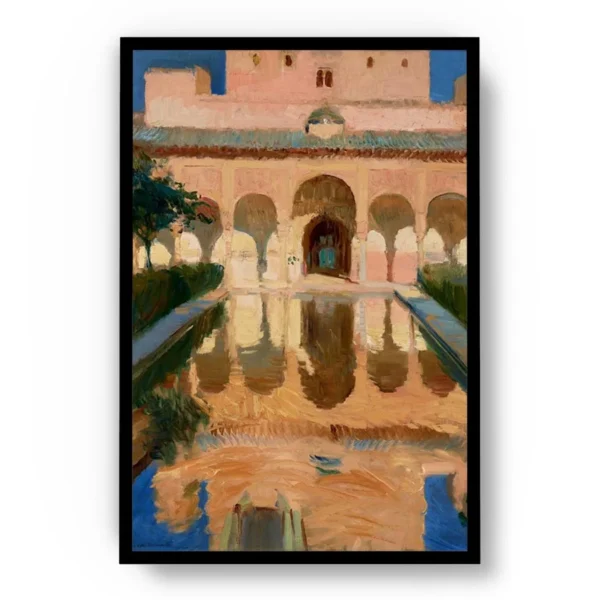 Arte Pintura Palacio Indio con Reflejo en Espejo de Agua
