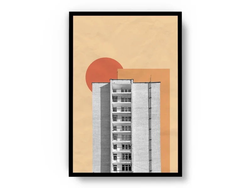 Arte Edificio Blanco con Atardecer de Fondo