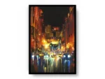 Arte Pintura Noche con Reflejos de Luces en la Ciudad