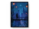 Arte Pintura Pareja en la Noche con Ciudad de Fondo
