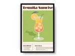 Arte Ilustración Cocktail Tequila Sunrise en Fondo Verde