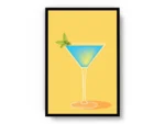 Arte Ilustración Cocktail Blue Angel en Fondo Amarillo