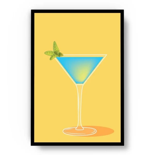 Arte Ilustración Cocktail Blue Angel en Fondo Amarillo