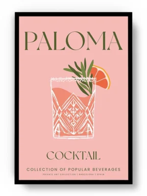 Arte Ilustración Cocktail Paloma en Tono Rosa