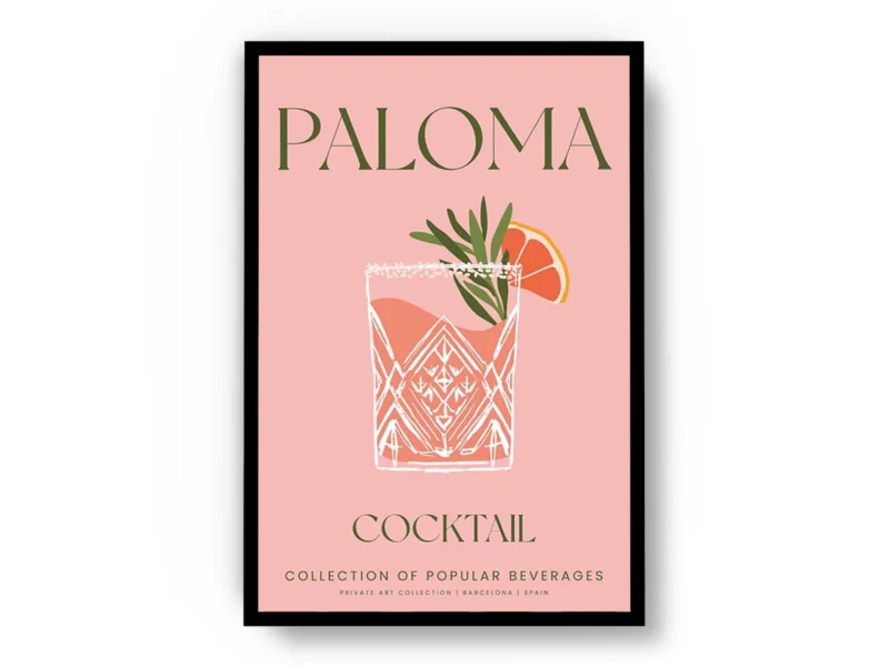 Arte Ilustración Cocktail Paloma en Tono Rosa