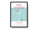 Arte Ilustración Cocktail Dry Martini en Tono Turquesa