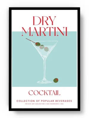 Arte Ilustración Cocktail Dry Martini en Tono Turquesa