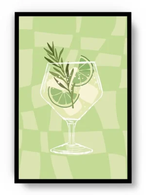 Arte Ilustración Cocktail Mojito en Tono Verde